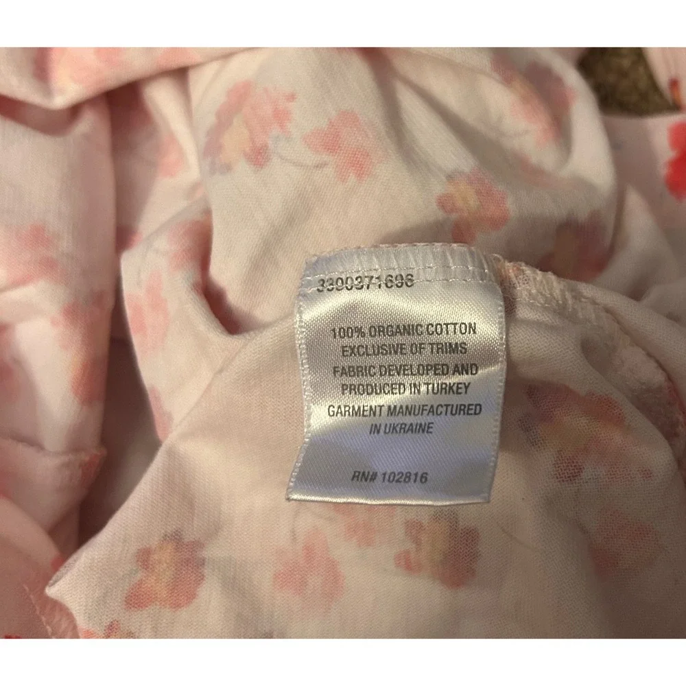 Garnet Hill Pajama Top Womens M Pink Floral Green Cotton Excellent V-Neck